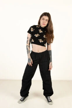 Black Drawstring Parachute Pants