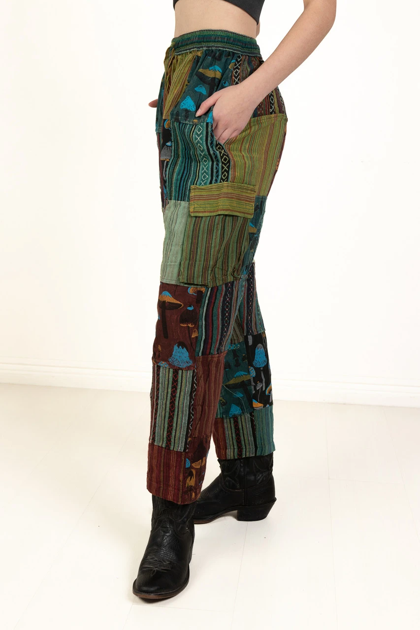 Mushroom Print Patchwork Cargo Pants 2 Mushroom Print Patchwork Cargo Pants - Image 2