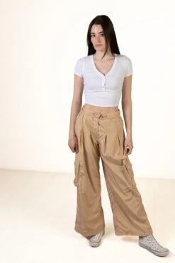 Sand Wide Leg Parachute Pants