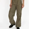 Olive Drawstring Cargo Parachute Pants