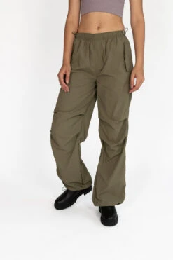 Olive Drawstring Cargo Parachute Pants