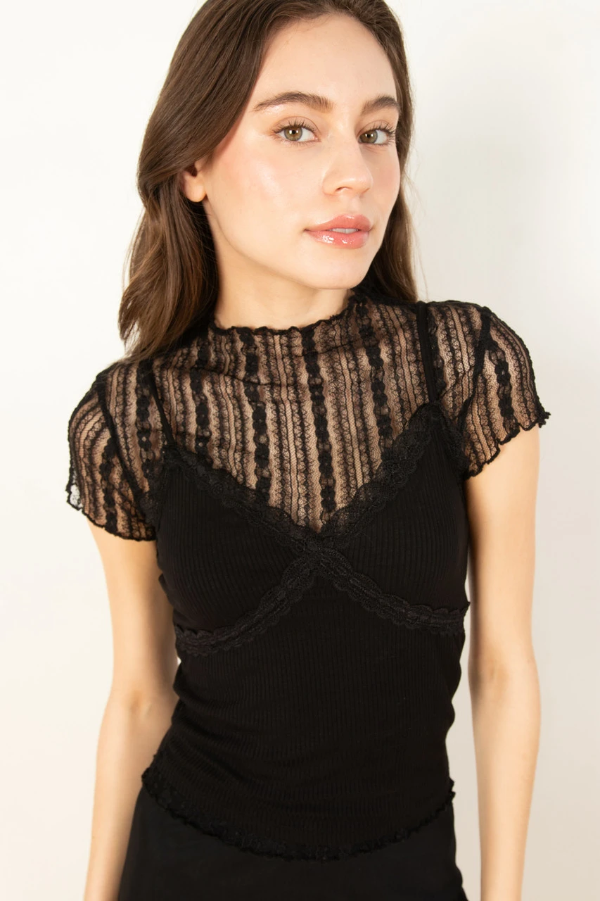 Black Lace Tee With Cami Set 1 Black Lace Tee With Cami Set