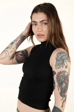 Black Seamless Mock Neck Tank