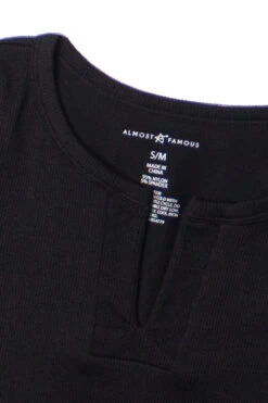 Black Seamless Ribbed Notch Neck Tee -Swimsuit Closet Sales Store 172 9303 2 19134.1689268936