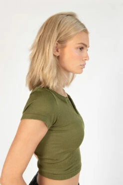 Caper Green Seamless Ribbed Notch Neck Tee -Swimsuit Closet Sales Store 172 9304 GreenNotchSide 4187 01029.1689269117