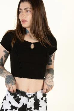 Black Seamed Keyhole Crop Top