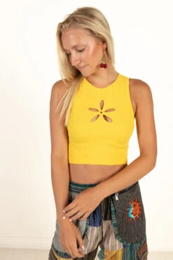 Sunny Yellow Flower Cutout Seamless Tank