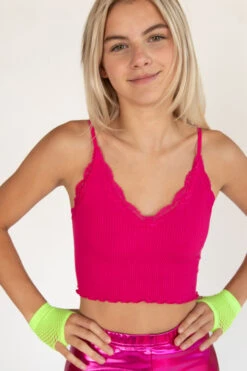 Fuchsia Lace Trim Seamless Cami