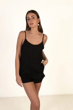 Black Linen Cami Romper