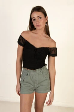 Olive Paperbag Waist Cargo Shorts