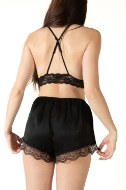 Lace Hem Satin Shorts (Black) -Swimsuit Closet Sales Store 173 3307 SatinLaceHemShortBlkBack 54080.1693582093