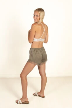 Lace Hem Satin Shorts (Olive) -Swimsuit Closet Sales Store 173 3308 OliveSatinShortBackFull 78712.1687177868