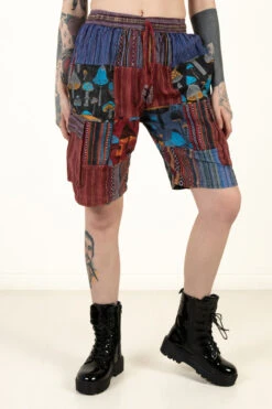 Indigo Mushroom Patchwork Cargo Shorts