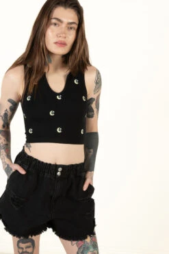 Distressed Denim Black Shorts