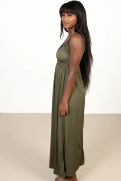 Olive Green Crochet Trim Maxi Dress -Swimsuit Closet Sales Store 174 6835LongOliveCrochetMaxiSide 76594.1680276296