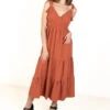 Rust Elastic Empire Waist Maxi Dress