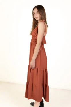 Rust Elastic Empire Waist Maxi Dress -Swimsuit Closet Sales Store 174 6863tunnelwaistrustside2 45269.1683134158