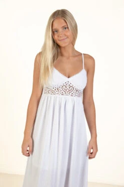 White Crochet Waist Maxi Dress