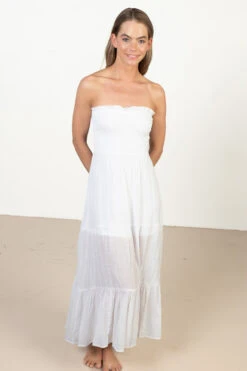 White Smocked Tube Top Maxi Dress