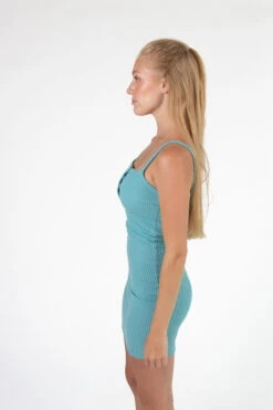 Organic Mint Bubble Rib Henley Mini Dress -Swimsuit Closet Sales Store 174 6922 BlueHenleyDressSide 39818.1689964855