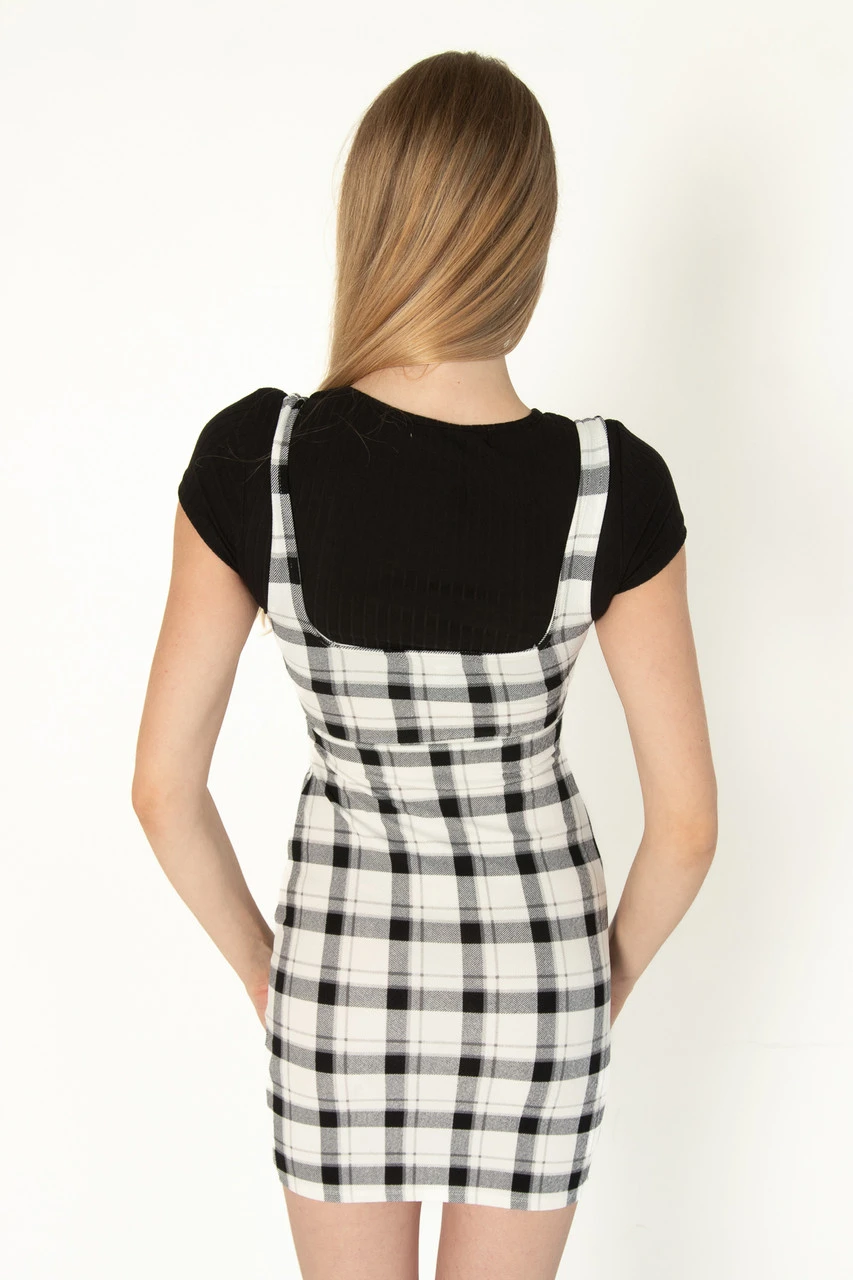 2 Piece Black Plaid Mini Dress With Tee 5 2 Piece Black Plaid Mini Dress With Tee - Image 5