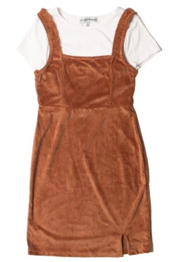2 Piece Brown Corduroy Mini Dress With Tee -Swimsuit Closet Sales Store 174 6930 1 17802.1691638025