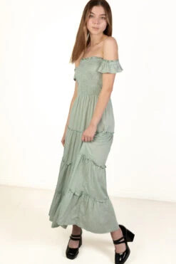 Spring Green Over The Shoulder Tiered Maxi Dress -Swimsuit Closet Sales Store 174 6936TieredMaxiDressFrostGreenextra 02302.1683148907