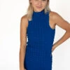 Blue Bubble Sleeveless Mock Dress
