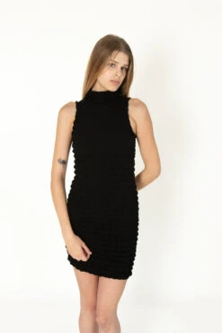 Black Bubble Sleeveless Mock Dress