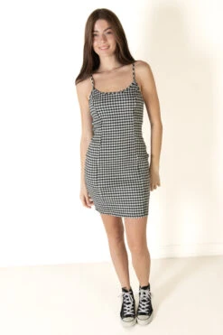 Black Gingham Lace Up Back Mini Dress -Swimsuit Closet Sales Store 174 6959 BlkGingDressFront 46190.1685480102