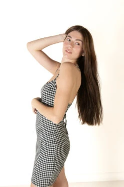 Black Gingham Lace Up Back Mini Dress -Swimsuit Closet Sales Store 174 6959 BlkGingDressSide2 43812.1685480103
