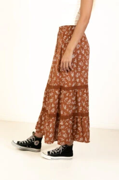 Rust Floral Crochet Detail Maxi Skirt -Swimsuit Closet Sales Store 175 2269RustFloralCrochetSkiSide 38997.1684419310