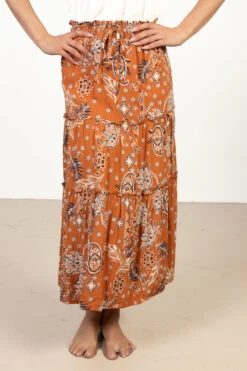 Orange Paisley Print Maxi Skirt -Swimsuit Closet Sales Store 175 2271PaisleySkirtClayFront 94089.1680292270