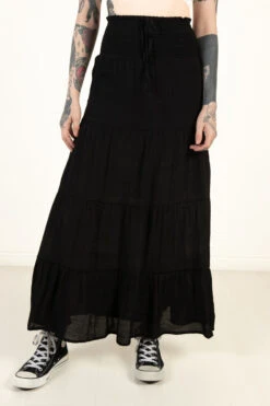 Black Smocked Waist Maxi Skirt