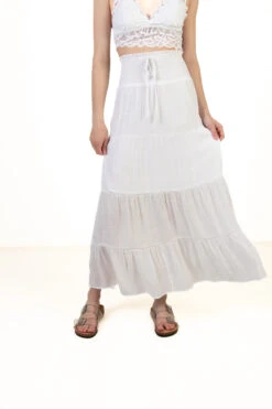 White Smocked Waist Maxi Skirt