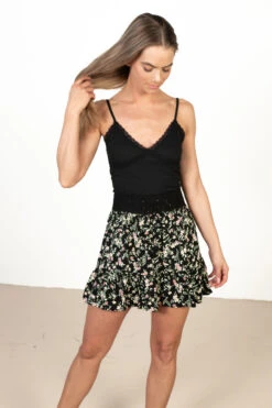 Black Crochet Top Floral Mini Skirt -Swimsuit Closet Sales Store 175 2291TieredBlkfloralCrochetTrimfront 2 86116.1680278222