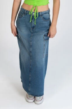 Denim Cargo Maxi Skirt