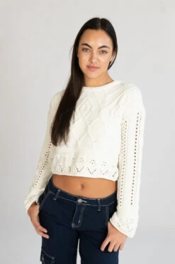 Egret Mixed Stitch Sweater -Swimsuit Closet Sales Store 176 2404 CreamSweatFront2 90203.1696610266