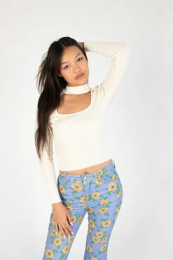 Egret Ribbed Mock Neck Cut Out Sweater -Swimsuit Closet Sales Store 176 2414 CreamCutOutSweatFull 4166 45657.1689271513