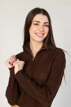 Cable Stitch Cardigan -Swimsuit Closet Sales Store 176 2417 BrownCableSweatFront3 00693.1695999905