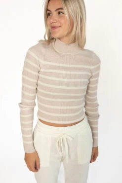 Heather Striped Mock Neck Sweater