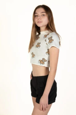 White Short Sleeve Teddy Bear Sweater