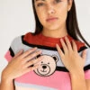 Short Sleeve Striped Teddy Bear Sweater