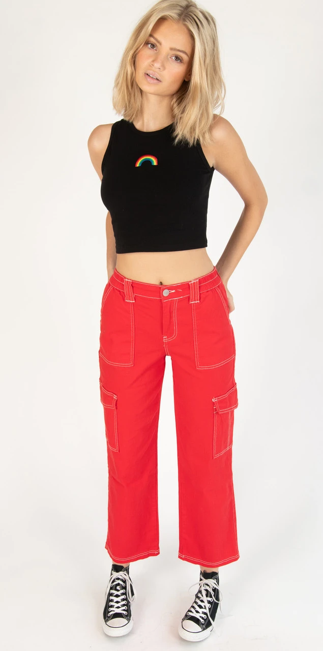 Cherry Red Cargo Skater Jeans 2 Cherry Red Cargo Skater Jeans - Image 2