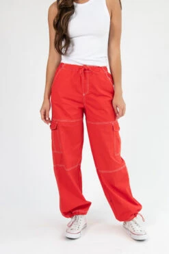 Cherry Red Heavy Weight Cargo Joggers -Swimsuit Closet Sales Store 177 1415 RedCargoJeanFront 98689.1689965126