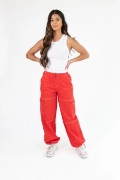 Cherry Red Heavy Weight Cargo Joggers