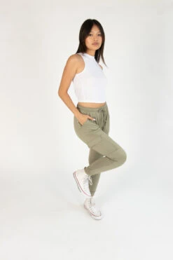 Army Green Cargo Pocket Lined Joggers