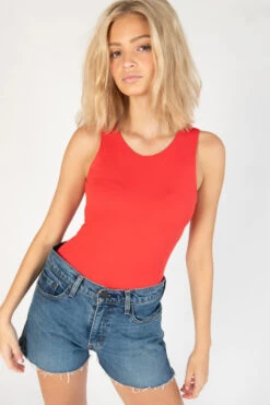 Red Doubled Layered Tank Bodysuit