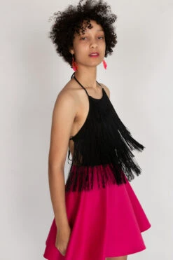 Black Fringe Halter Bodysuit