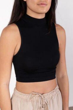 Black Mock Neck Crop Tank